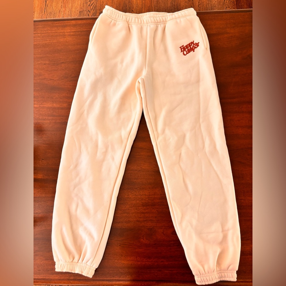 Happy Camp3r Cream Sweatpants with Red Script Logo